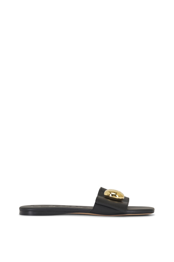Loewe Pebble Black Leather Flat Slide - view 4