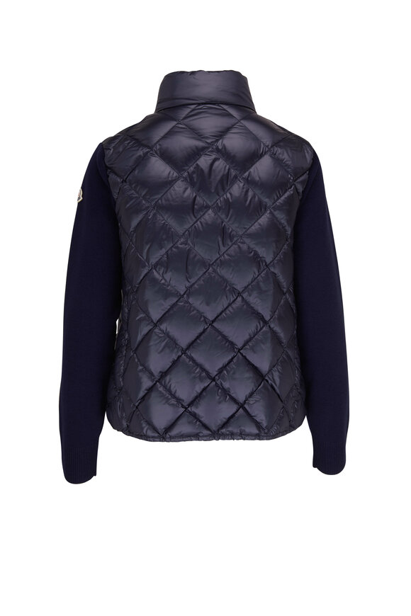 Moncler - Navy Diamond Quilted Mixed-Media Jacket 