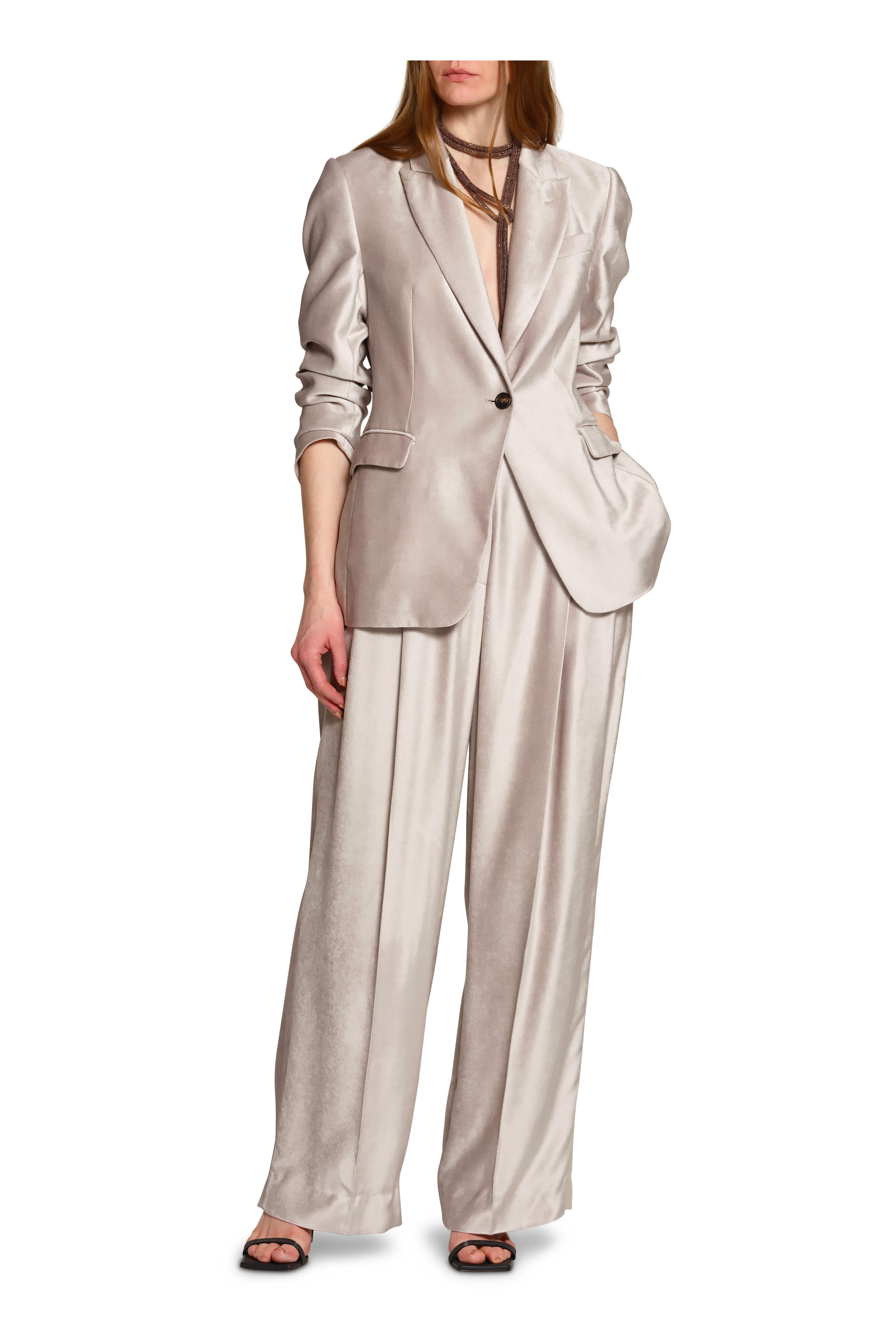 Brunello Cucinelli - Velvet Pleated Wide Leg High Waisted Pants