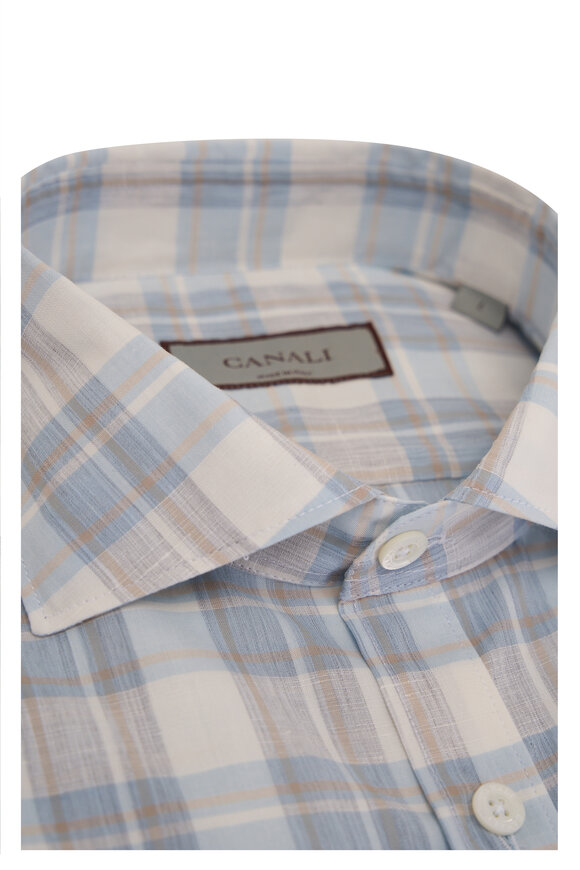 Canali - Gray Plaid Cotton & Linen Sport Shirt