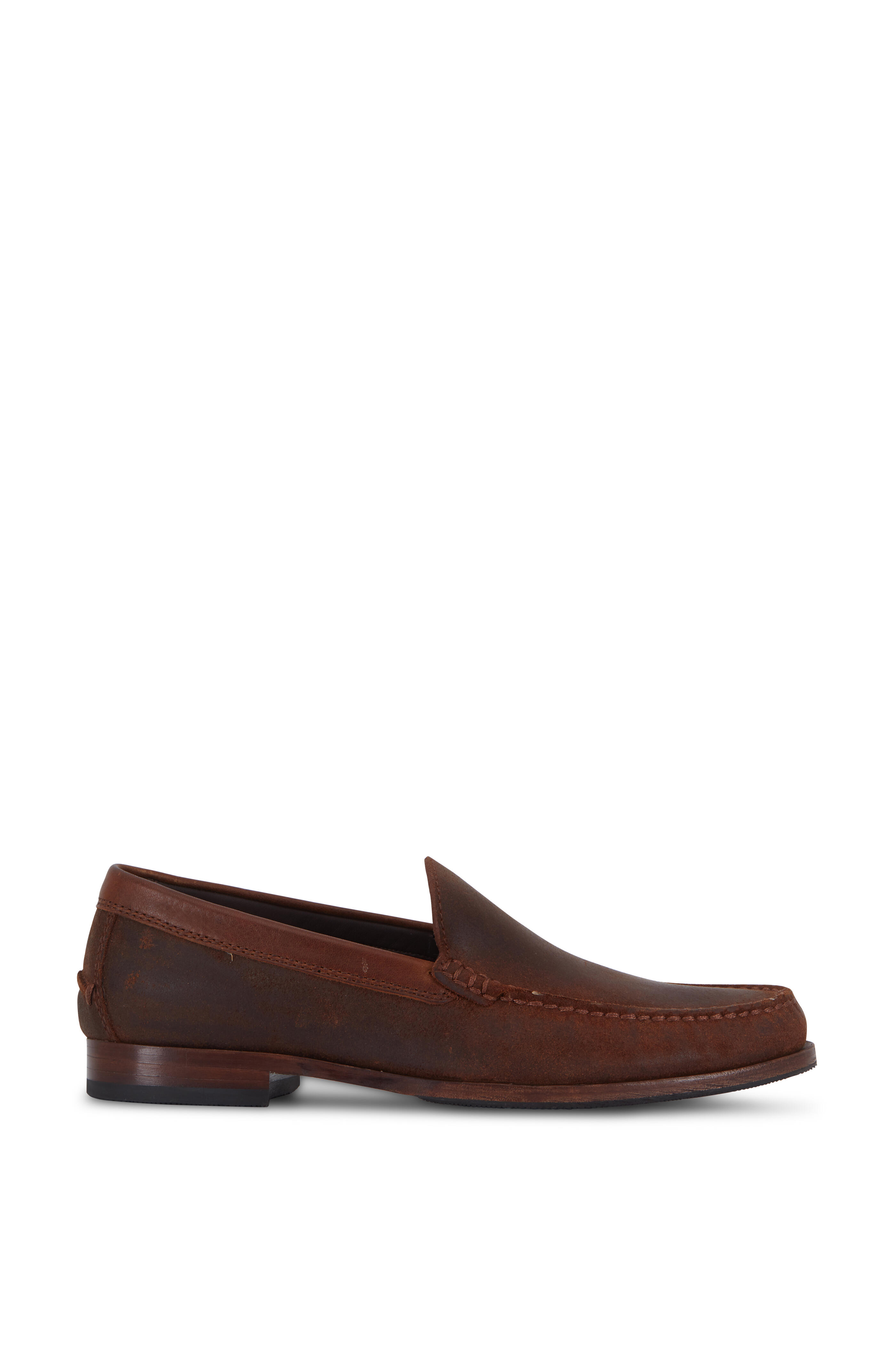 Trask Shane Brown Waxed Suede Loafer Mitchell Stores