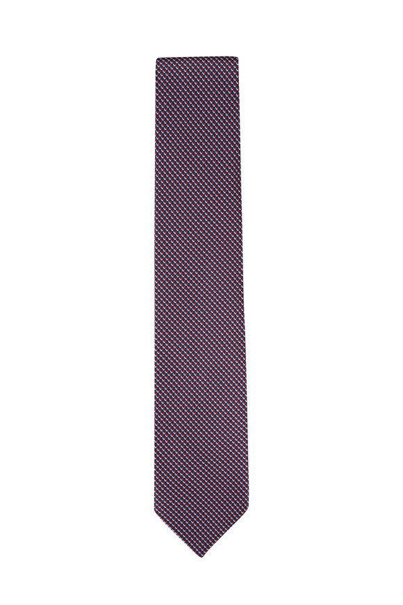Brioni - Navy & Red Geometric Print Silk Necktie 