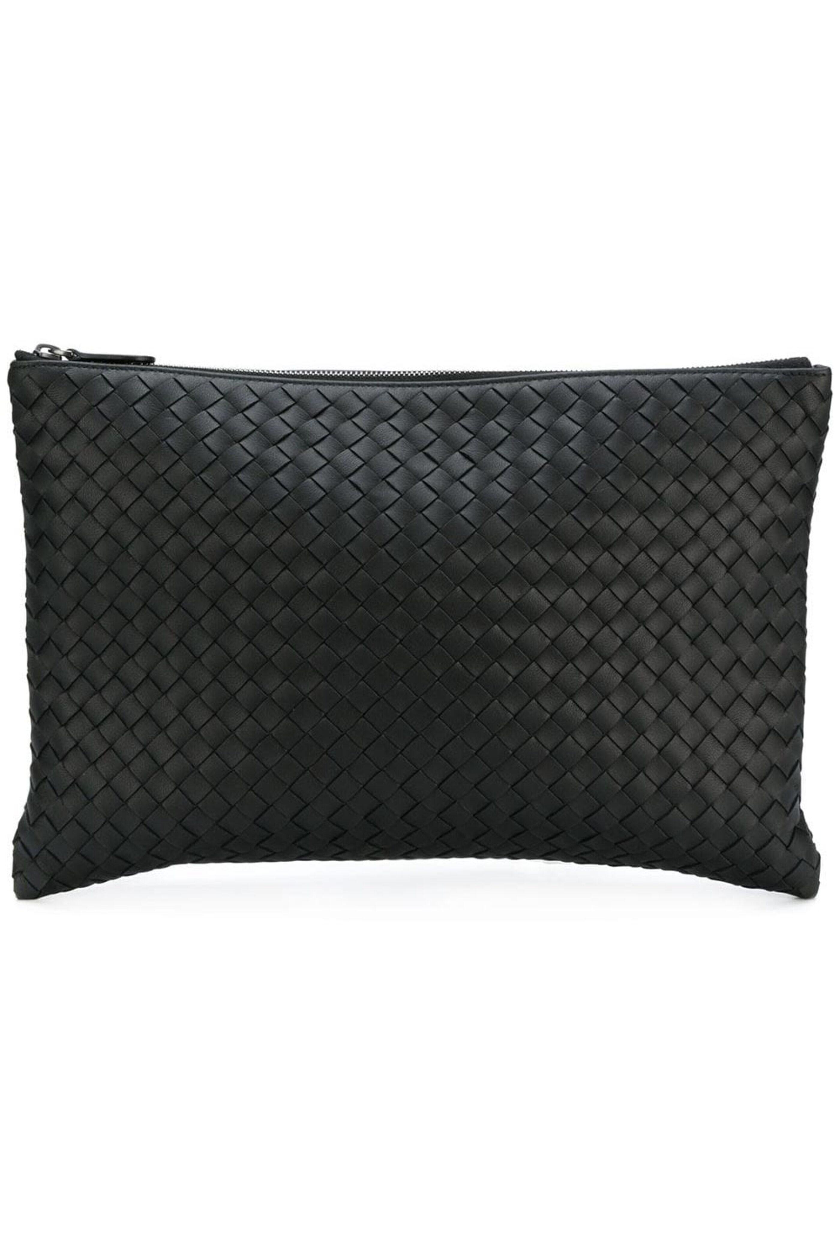 Bottega Veneta - Nero Intrecciato Woven Large Zip Pouch