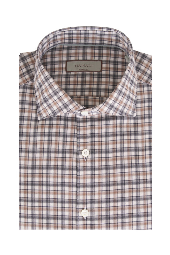 Canali Charcoal & Brown Plaid Cotton Sport Shirt - view 1