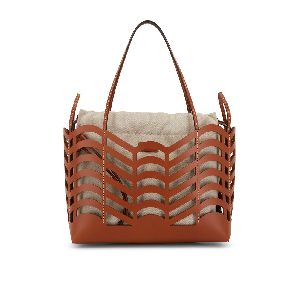 Chloé - Kayan Caramel Leather & Linen Tote | Mitchell Stores