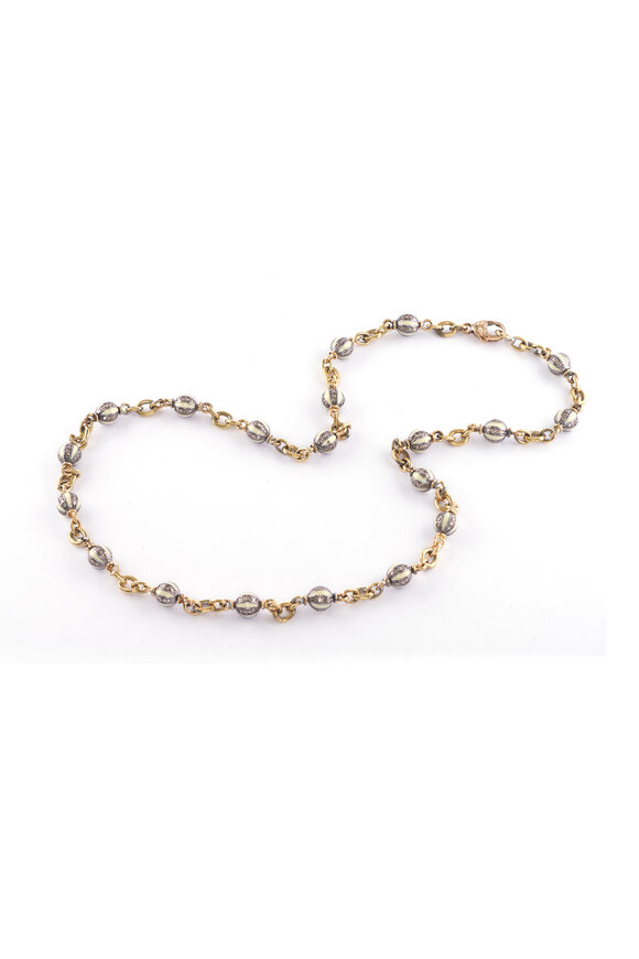 Sylva & Cie Diamond Bead & White Enamel Necklace - view 1