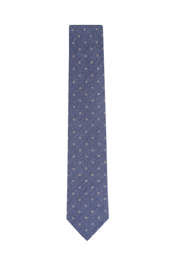 Paolo Albizzati Medium Blue Geometric Print Wool & Silk Necktie