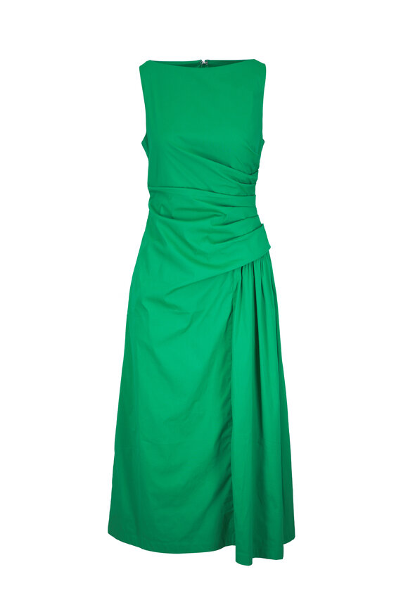 Lela Rose Green Cotton Poplin Asymmetrical Flounce Dress - view 1