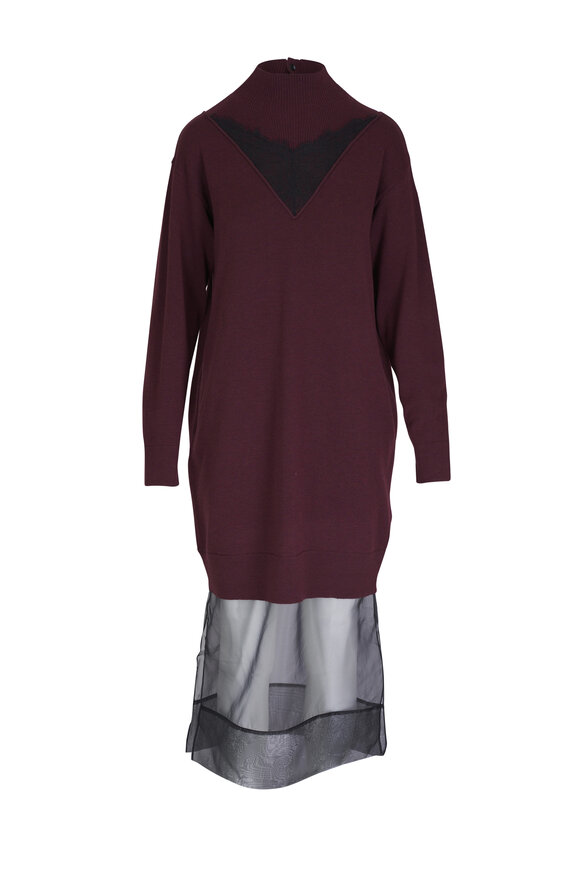 3.1 Phillip Lim - Dark Berry Long Sleeve Lace Mockneck Midi Dress