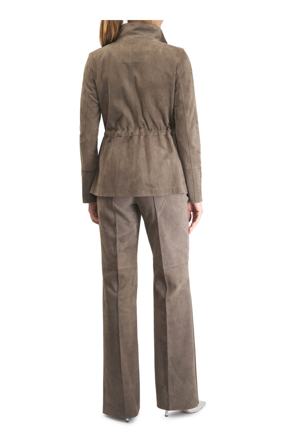 Akris Pintuck Taupe Suede Wide-Leg Trousers - view 4