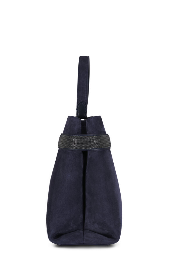 Brunello Cucinelli Essence Blue Medium Monili Suede Bag - view 3