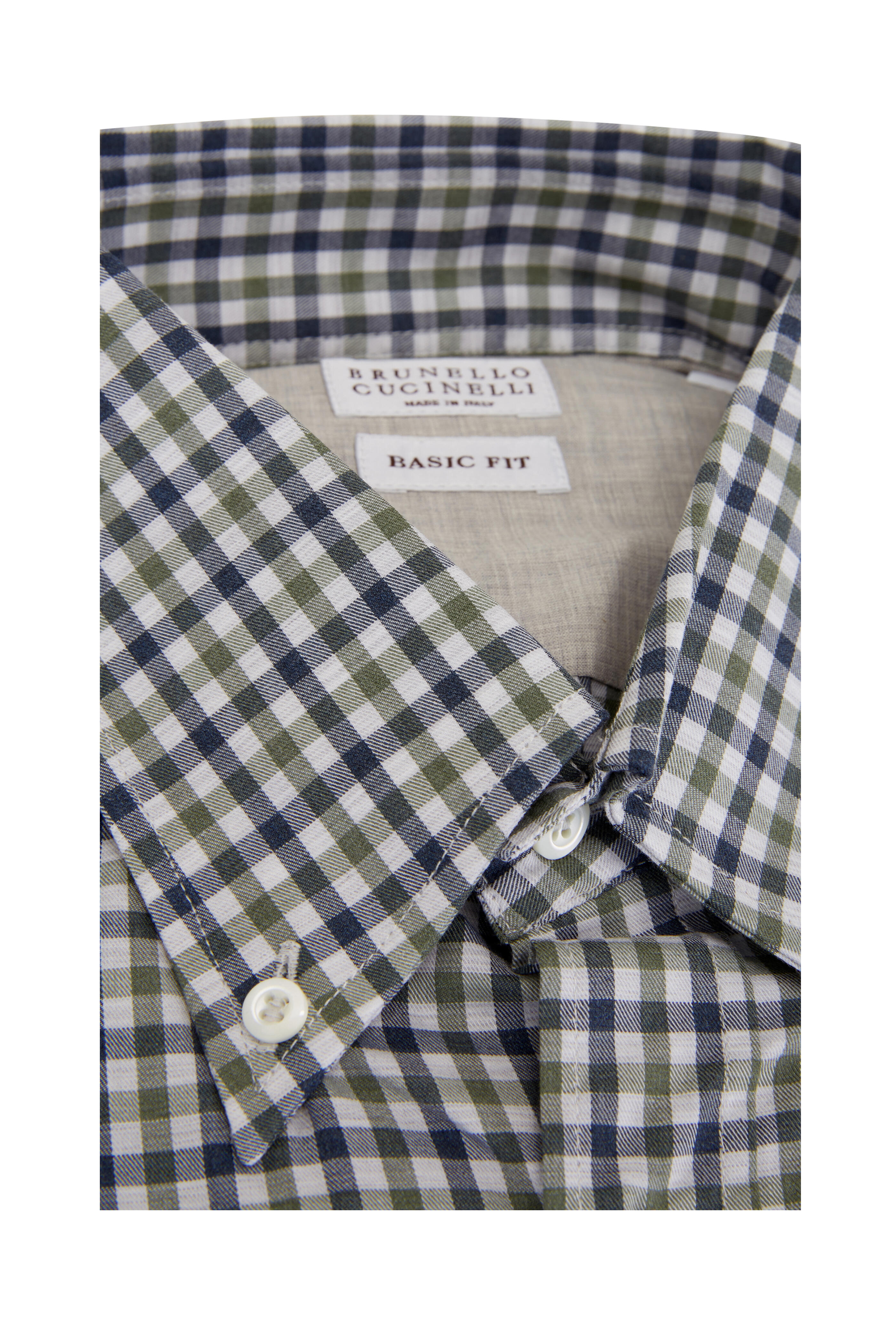 Brunello Cucinelli - Green & Blue Check Flannel Basic Fit Sport Shirt