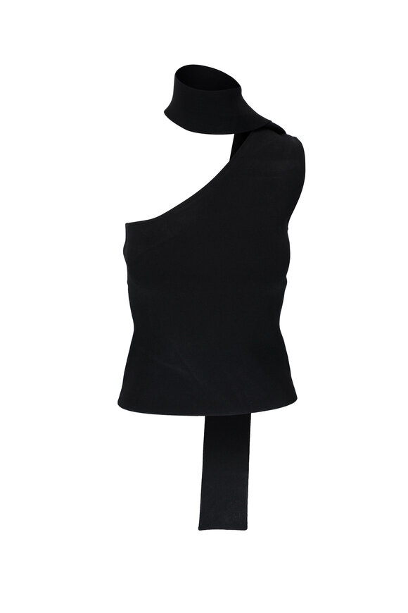 Adam Lippes - Black Compact Jacquard One Shoulder Top 