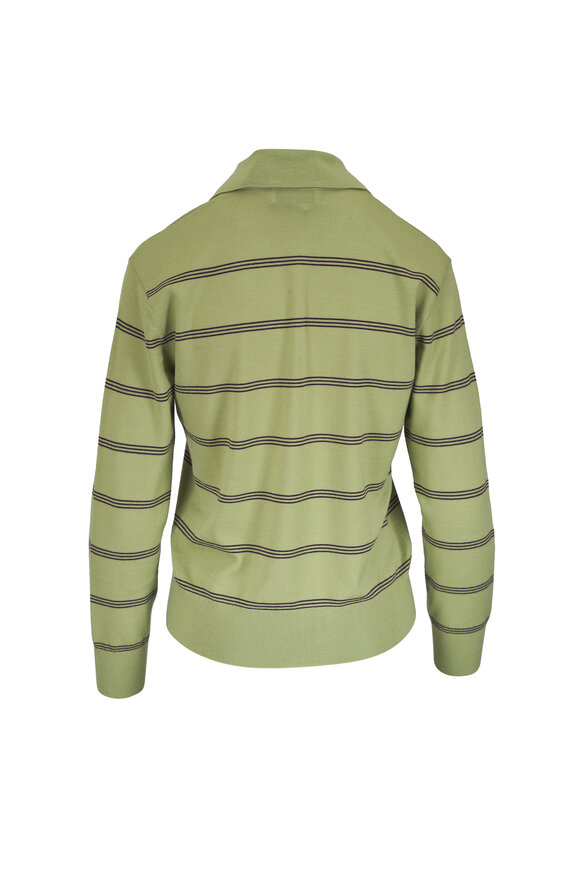 Dries Van Noten Tuno Olive Stripe Wool Collared Sweater - view 3
