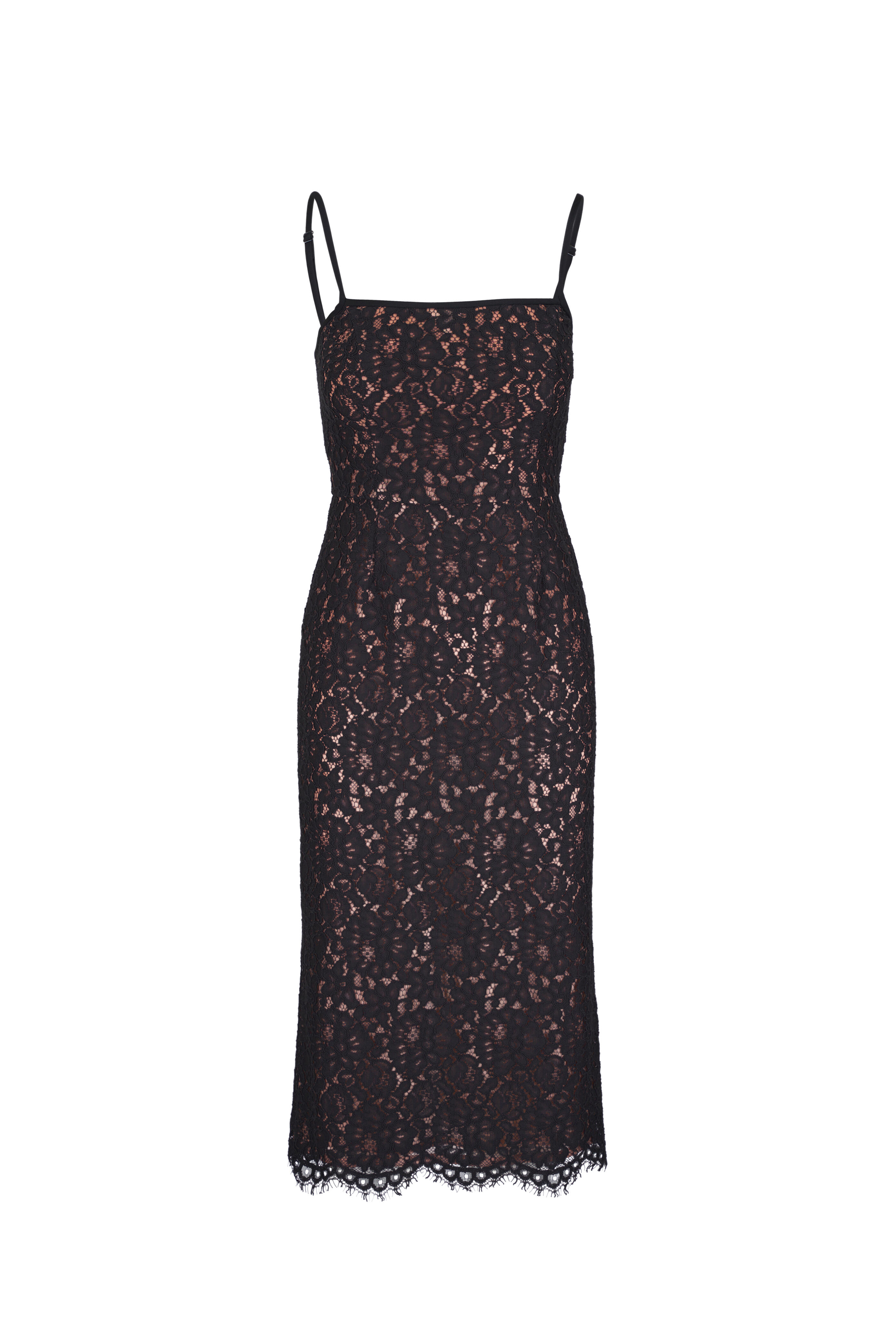Michael Kors Collection - Lace Spaghetti Strap Black Slip Midi Dress