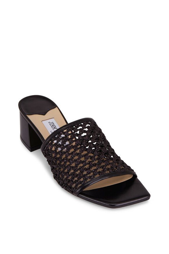 Jimmy Choo - Themis Black Woven Raffia Sandal, 45mm