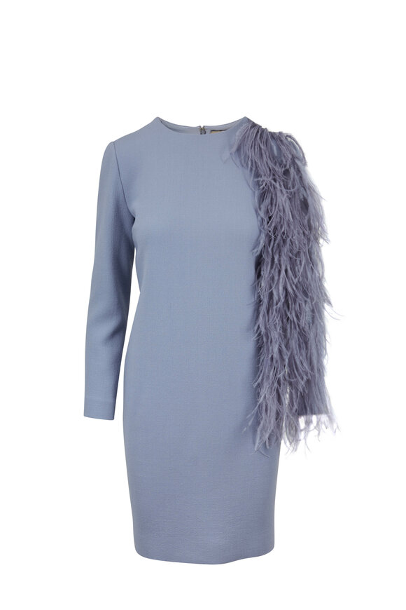 Olivine Gabbro - Lavender Wool & Feather Detail Long Sleeve Dress