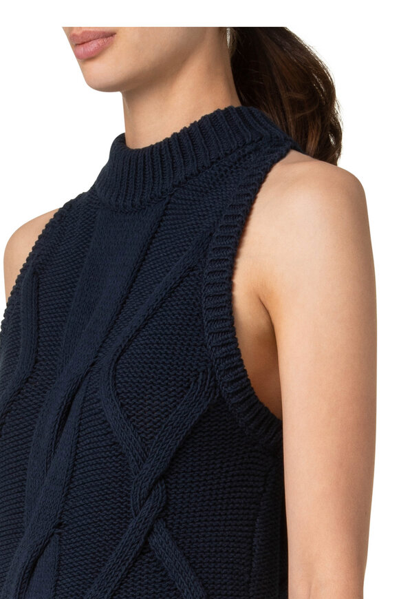 Akris Punto - Navy Blue Chunky Cable Knit Sleeveless Top