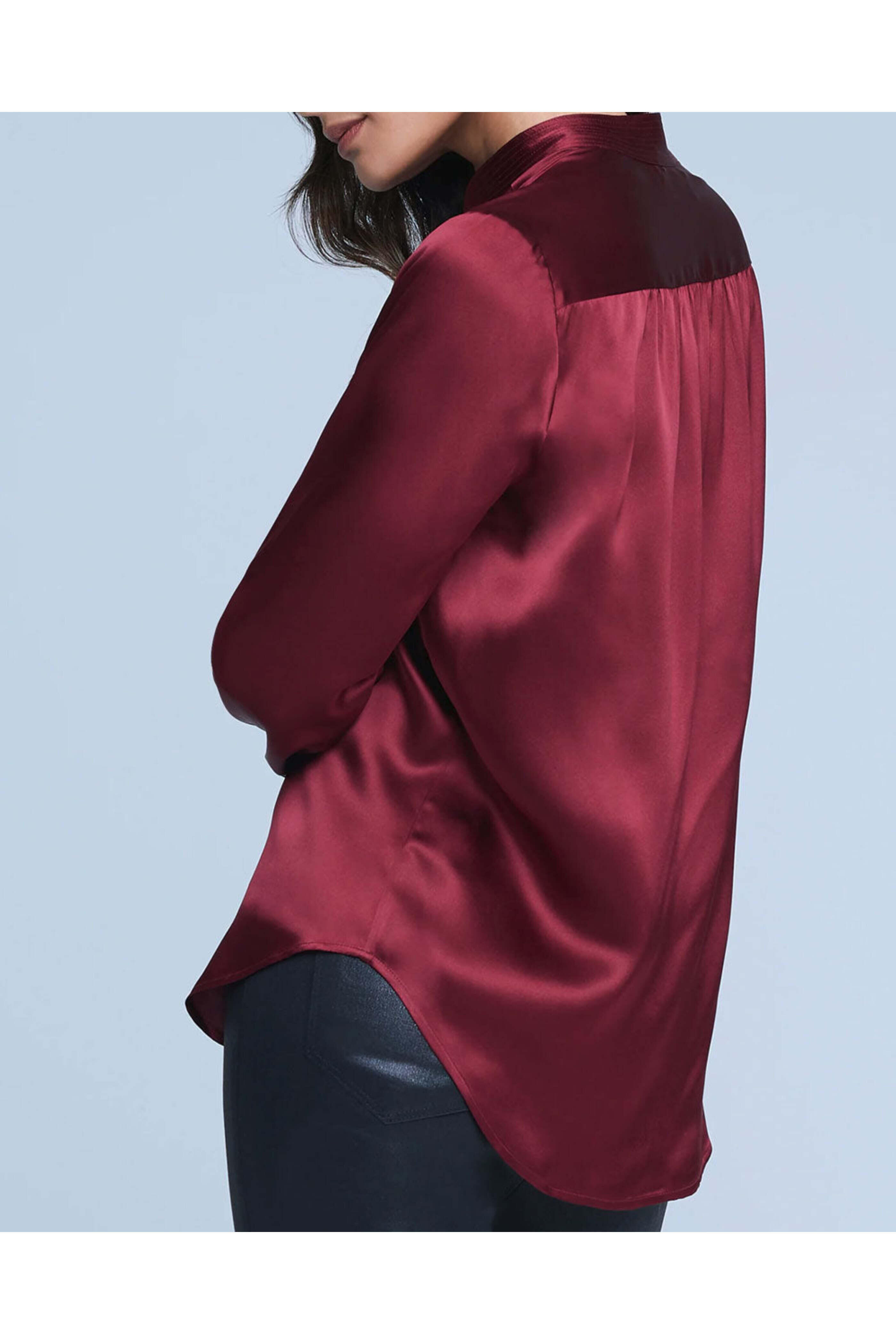 L'Agence - Black Cherry Band Collar Bianca Blouse