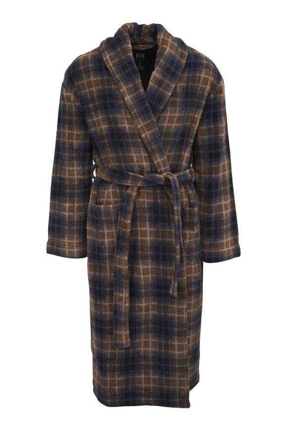 Majestic Brown & Blue Plaid Fleece Robe