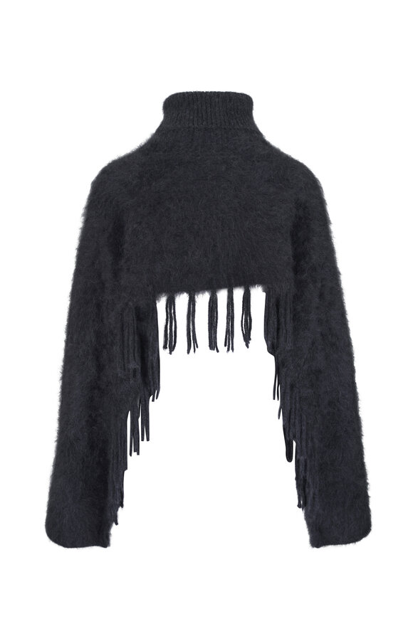 Akris Charcoal Gray Cashmere Fringe Knit Scarf Top - view 3