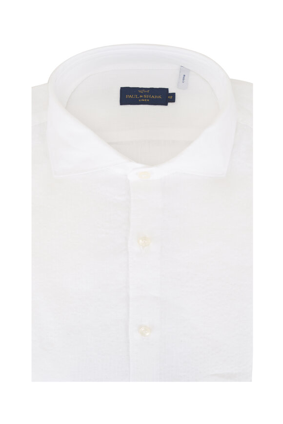 Paul & Shark White Seersucker Linen Sport Shirt