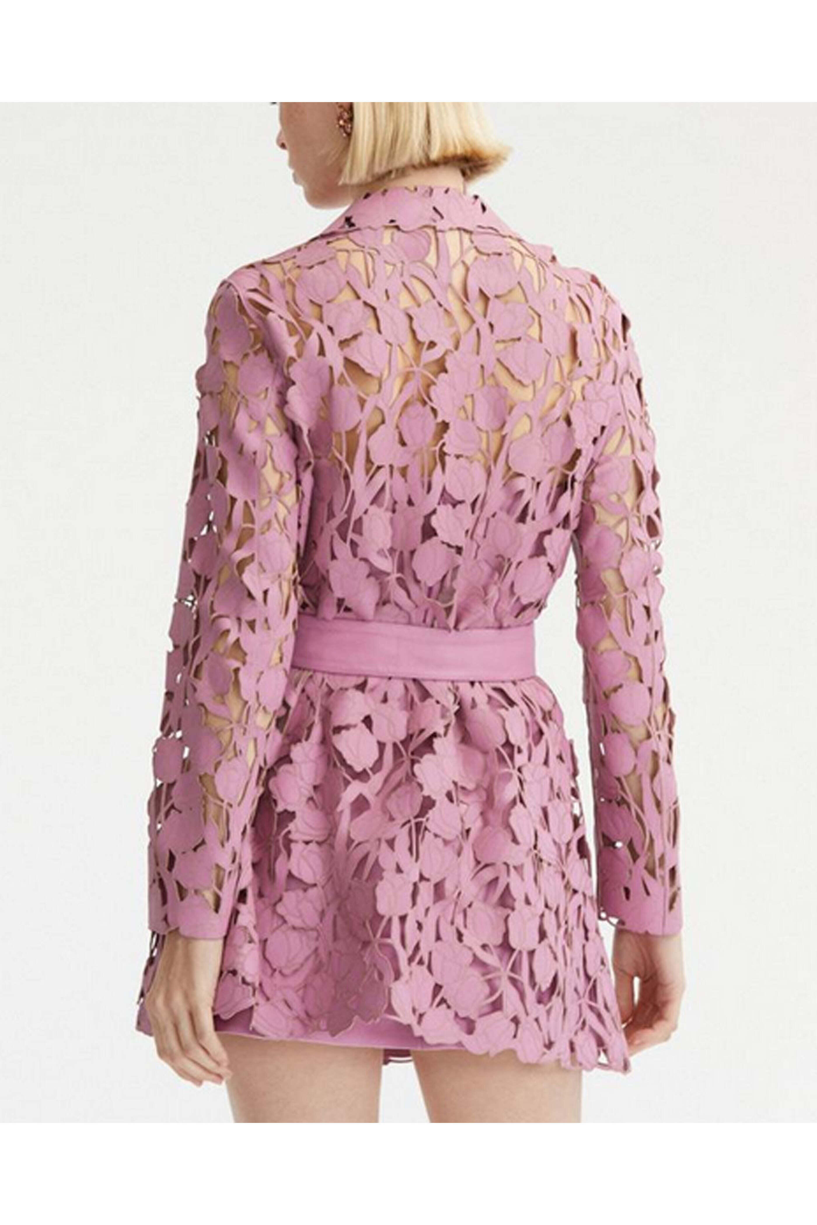 Oscar de la Renta - Rose Leather Tulip Lasercut Trench Coat