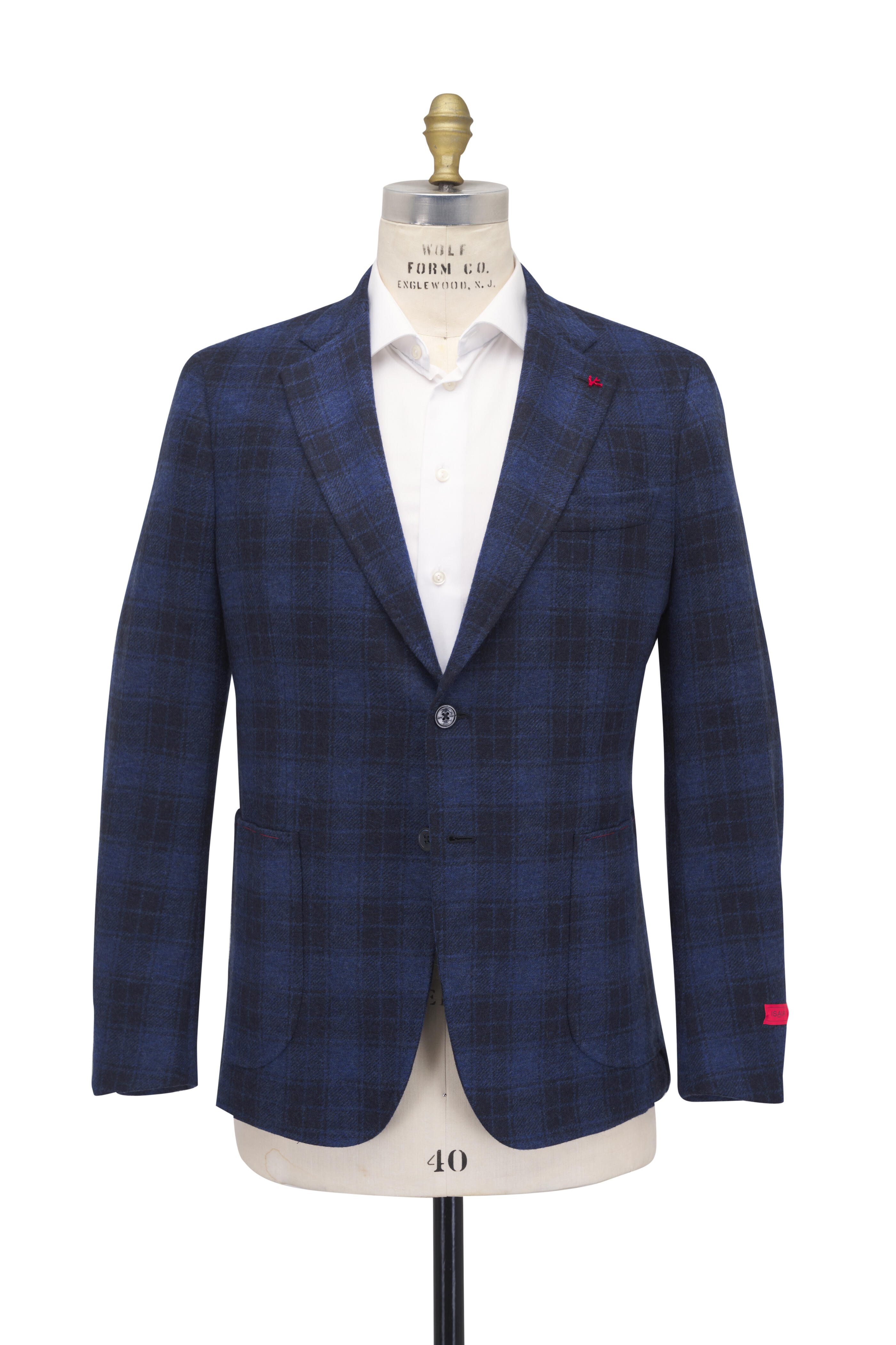 Isaia - Blue Windowpane Plaid Wool Sportcoat