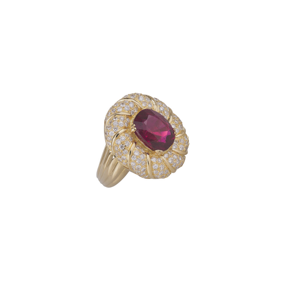 Dave Courtney Rings Courtney Davis - 18k Yellow Gold Rubellite Brilliant Diamond Ring