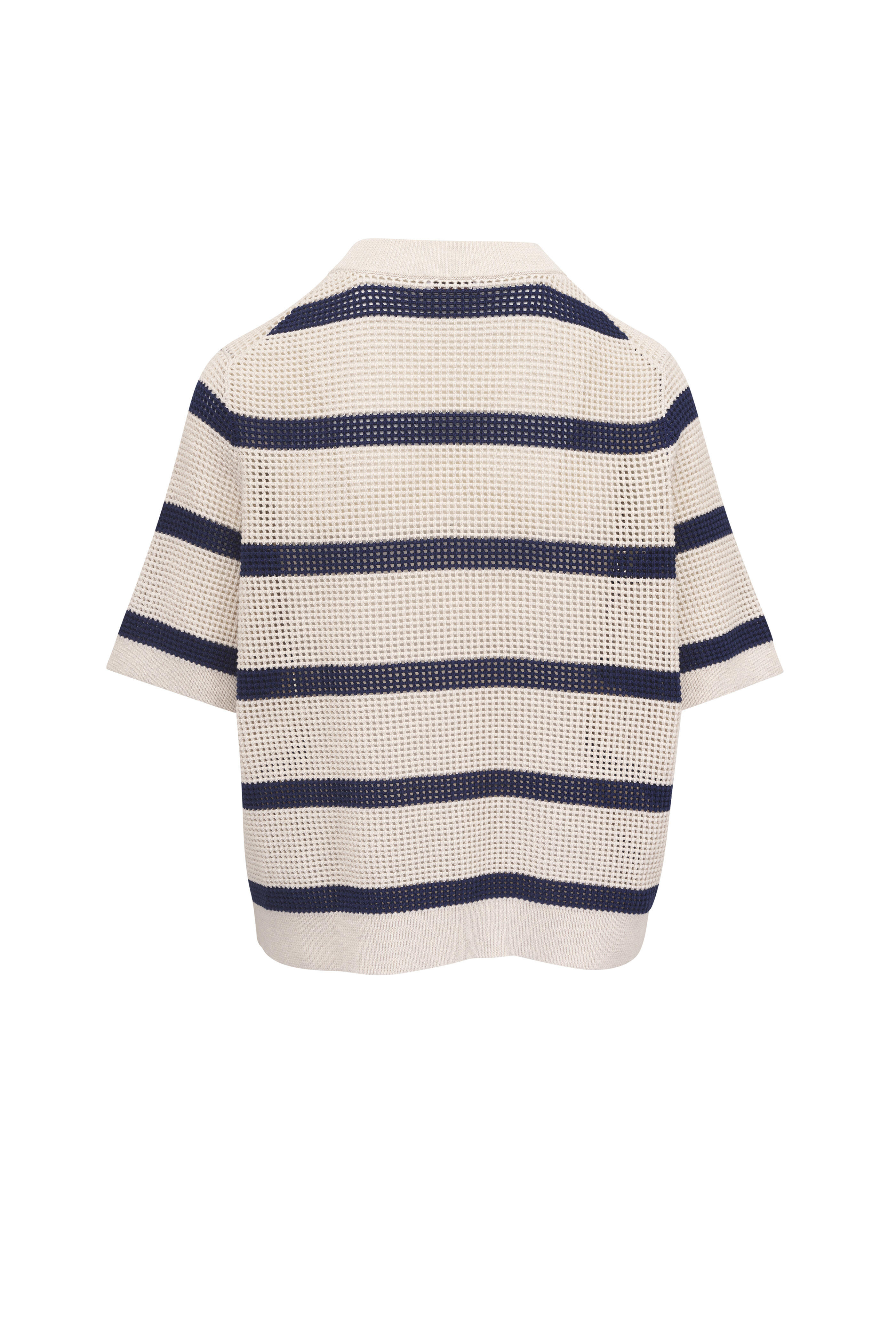 Brunello Cucinelli - Blue & White Stripe Cotton Net Cardigan