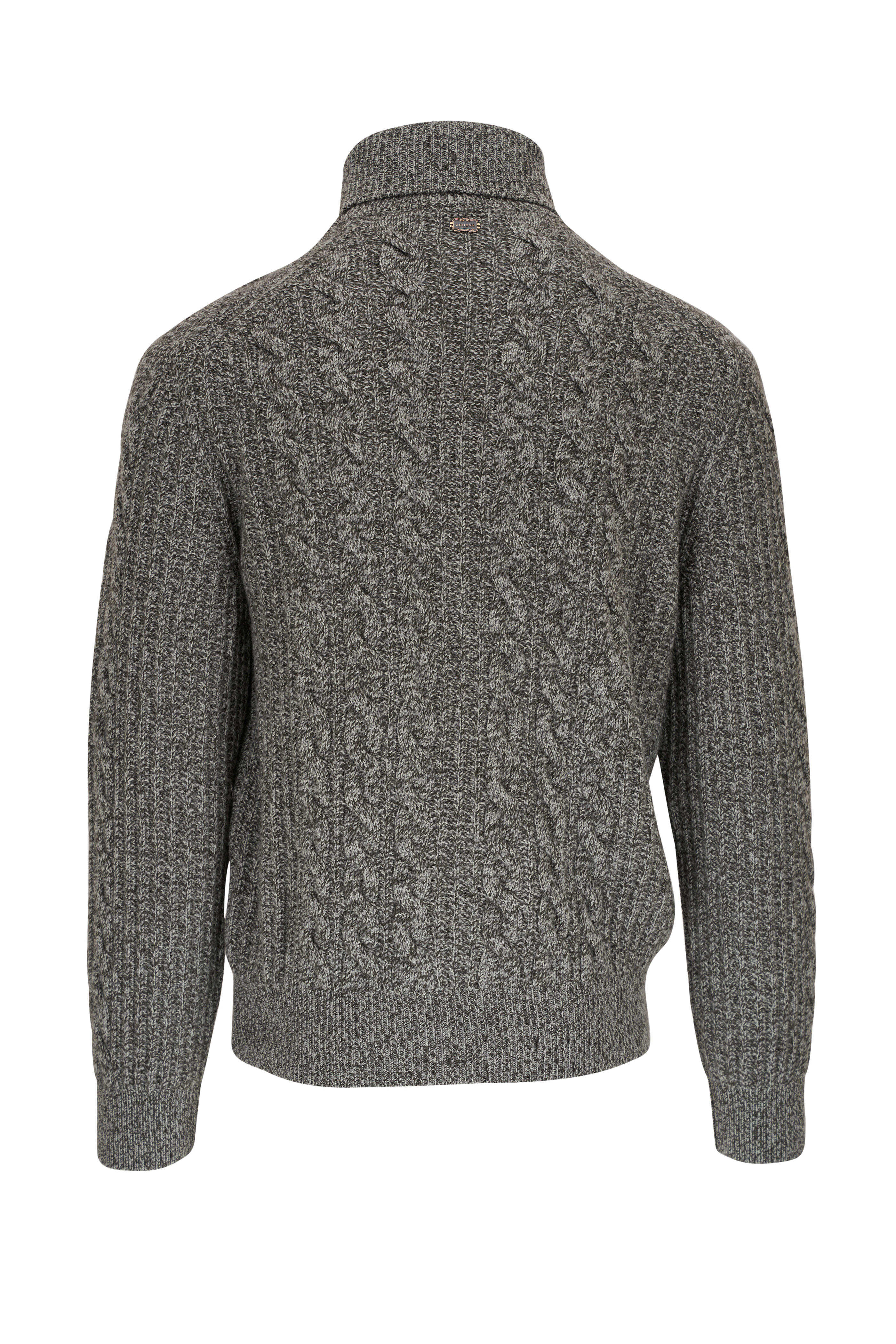 Agnona - Olive & Gray Cable Knit Turtleneck Sweater