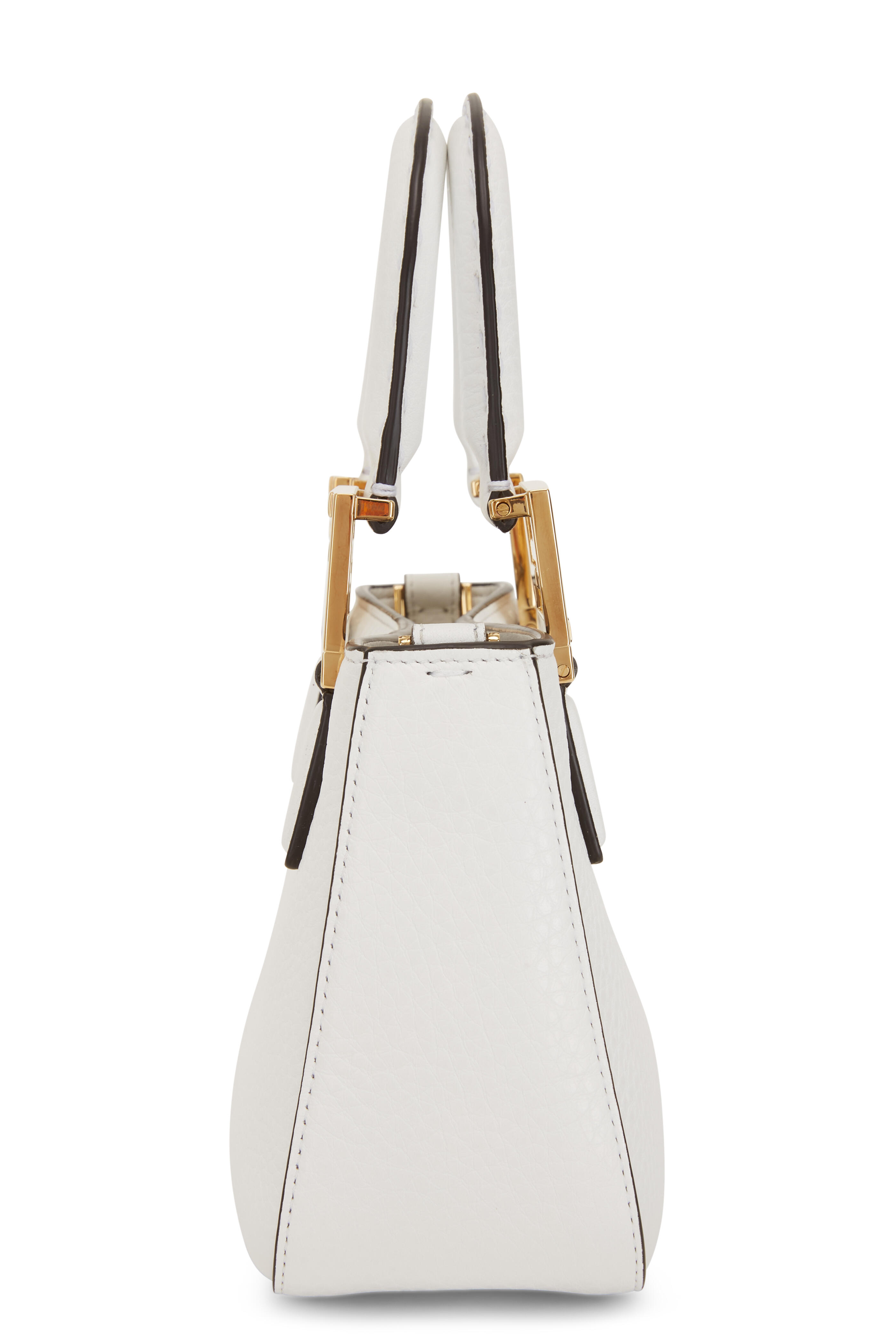 Fendi - White Grained Leather Mini FF Tote Bag