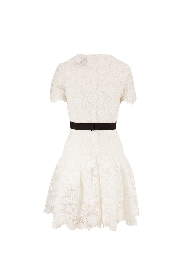 Carolina Herrera - White Lace Short Sleeve Dress