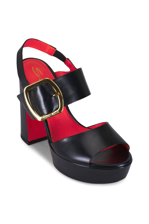 Santoni Bruxel Black Leather Platform Sandal, 75mm