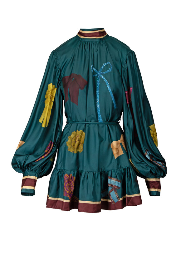 Alémais Rosette Teal Silk Mini Dress - view 1