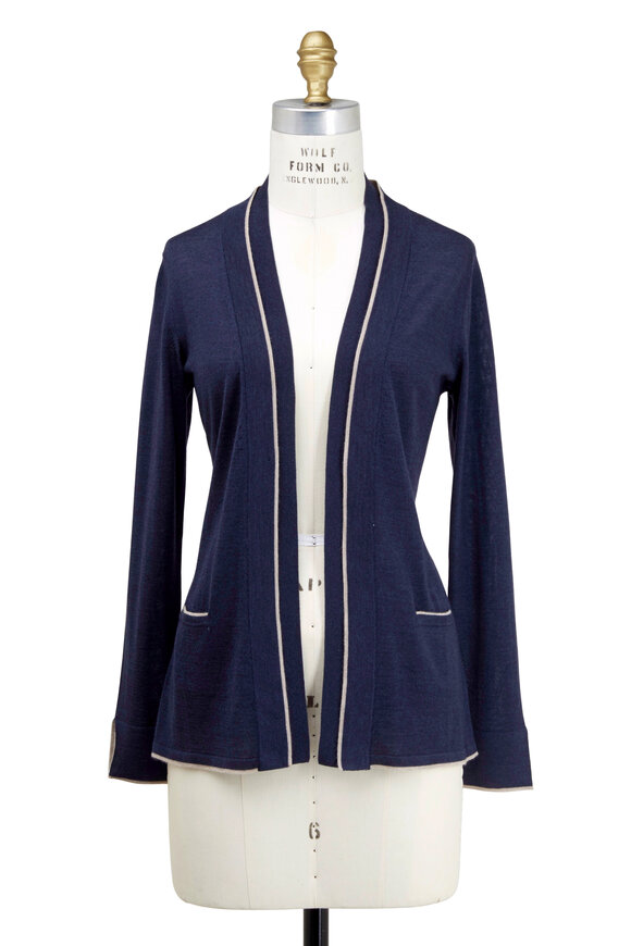 Rani Arabella - Navy Blue & Taupe Cashmere Cardigan