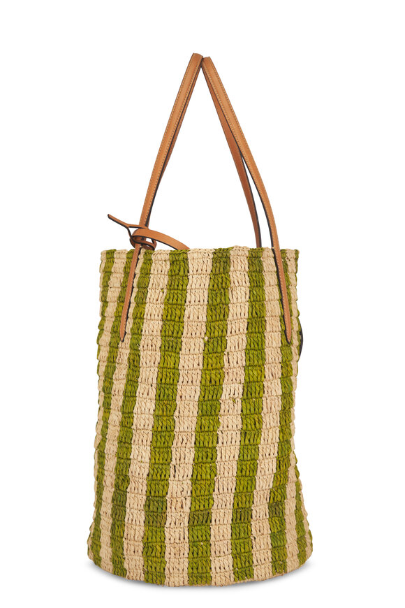 Valentino Garavani VLogo Green & Natural Stripe Raffia Tote - view 4