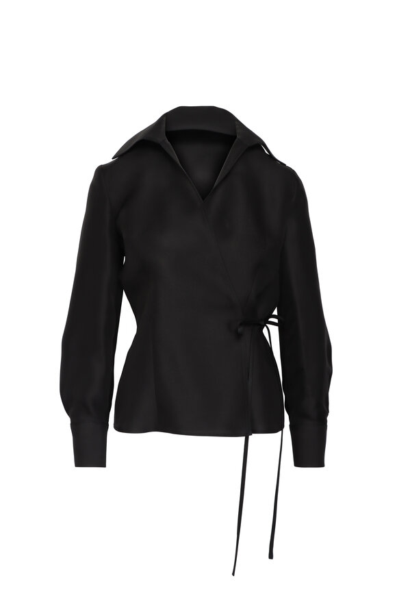 Carolina Herrera Black Gazar Wrap Blouse
