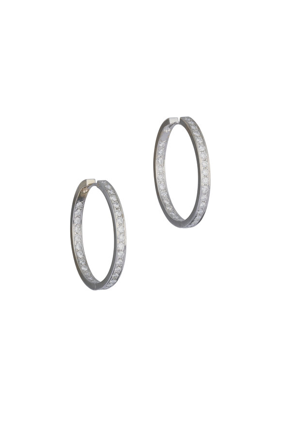 Lowy & Co Diamond Bezel Rounded Hoop Earrings - view 1