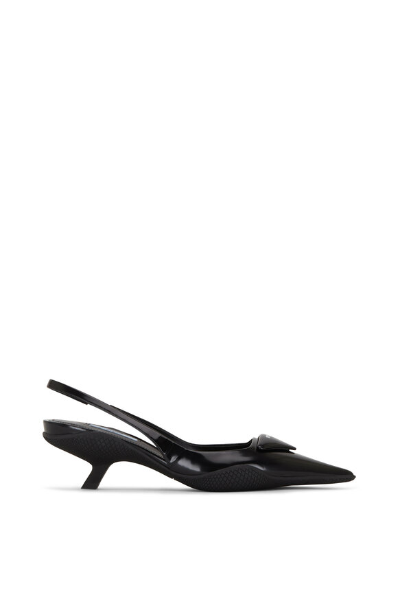 Prada - Black Patent Leather Pointed Slingback, 45mm