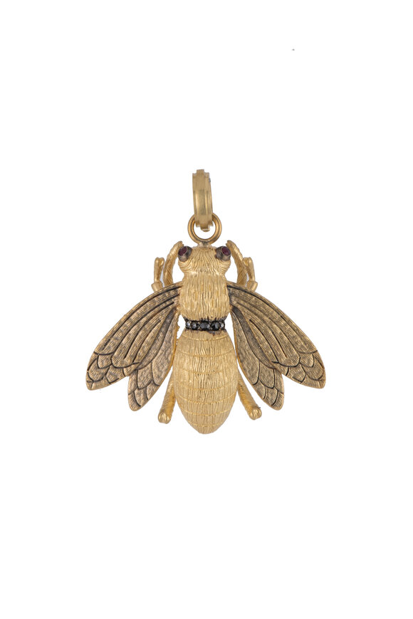 Sylva & Cie 18k Gold Diamond & Ruby Bee Pendant - view 1