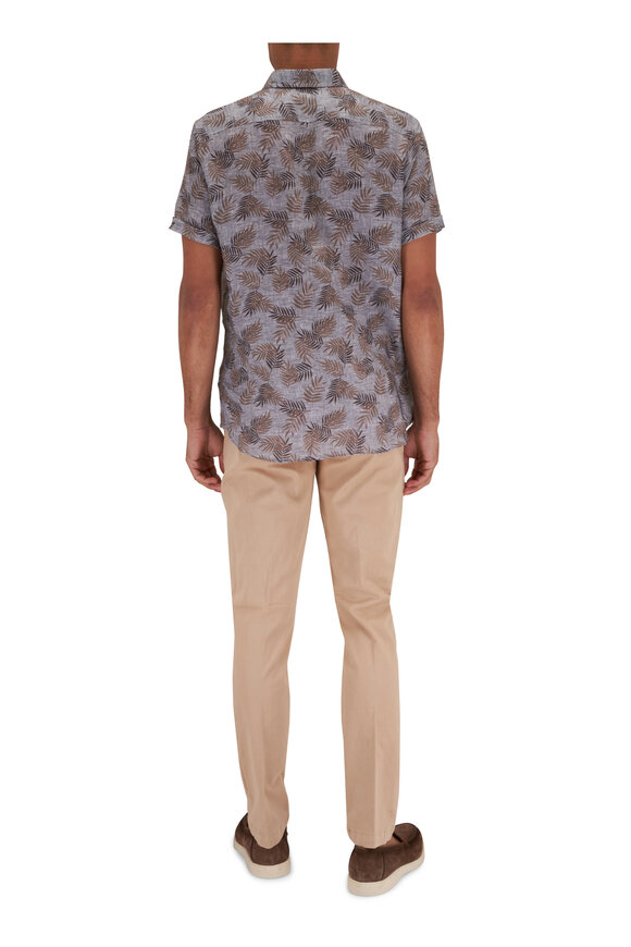 Patrick Assaraf - Brown Oak Print Linen Short Sleeve Sport Shirt