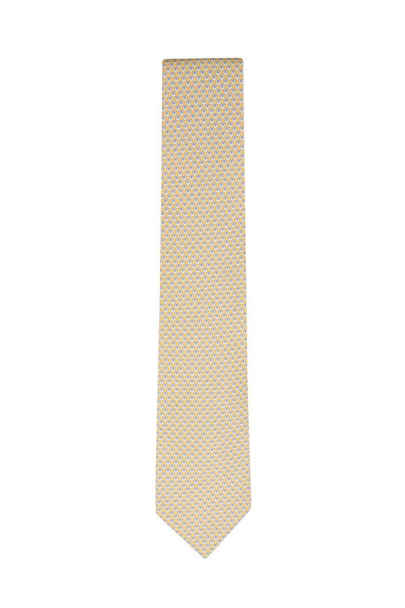 Ferragamo Yellow Owl Print Silk Necktie