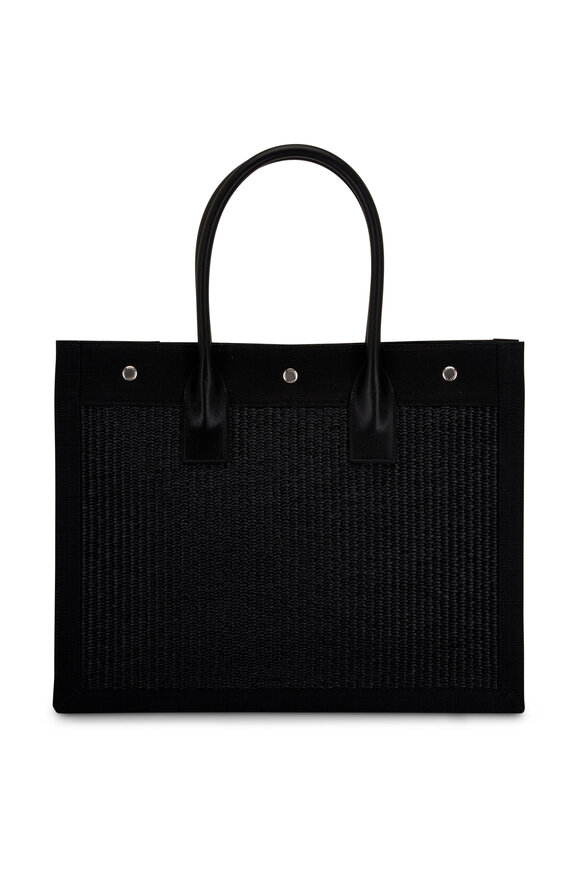 Saint Laurent - Black Raffia & Leather Rive Gauche Small Tote Bag 