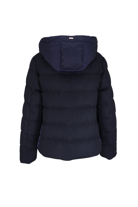 Herno Navy Silk & Cashmere Paneled Hooded Zip Jacket - view 3