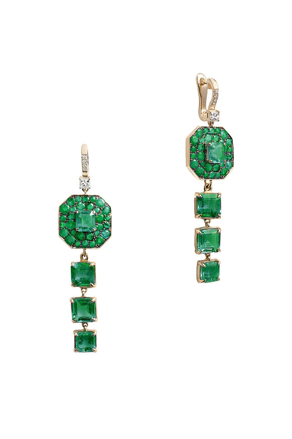 Nam Cho - 18K White Gold Diamond & Emerald Drop Earrings