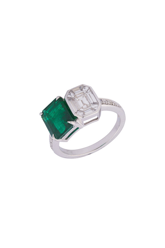 Kai Linz 18k White Gold Emerald & Diamond Ring