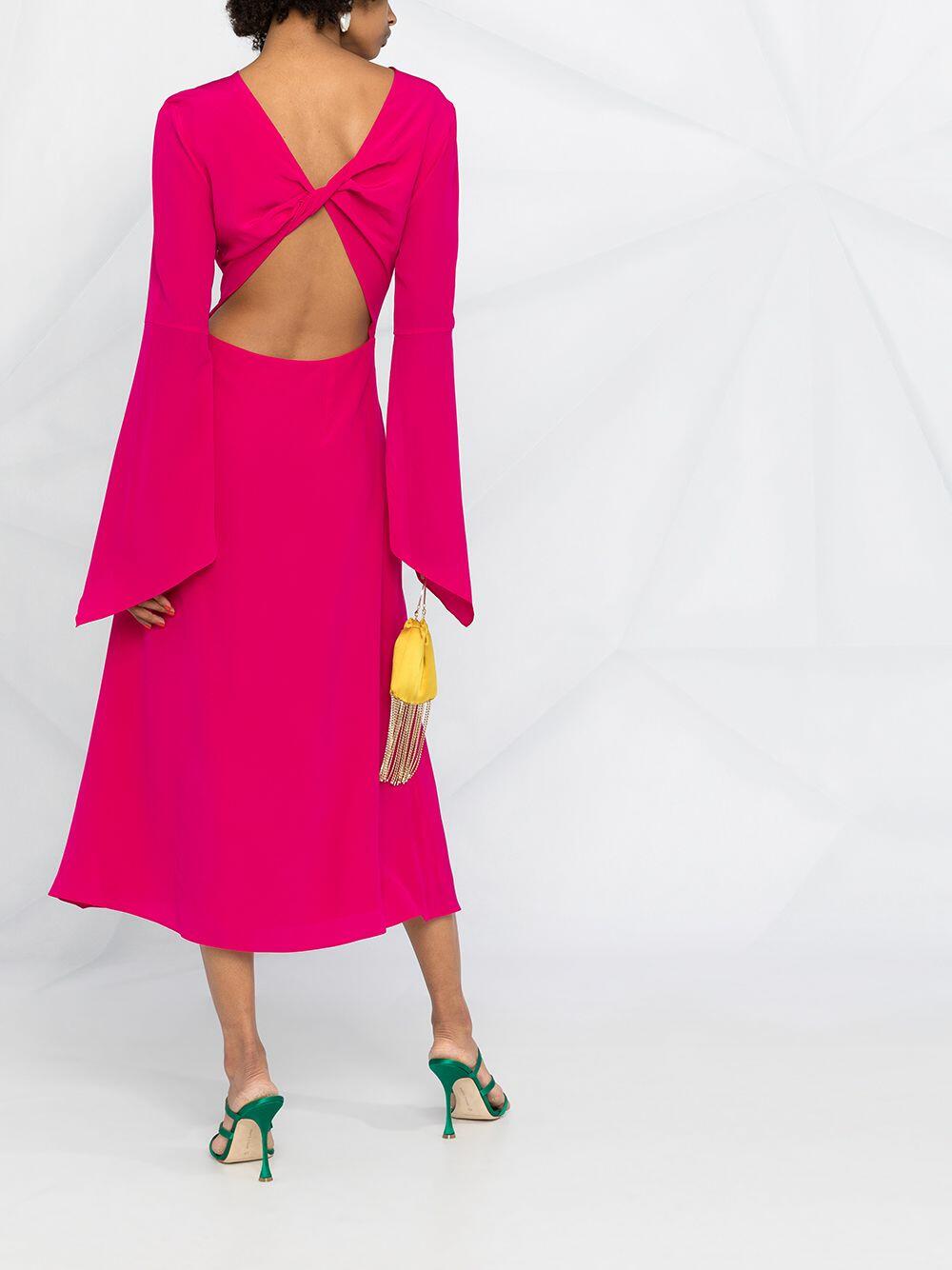 Victoria Beckham - Pink Silk Twist Back Crepe Midi Dress