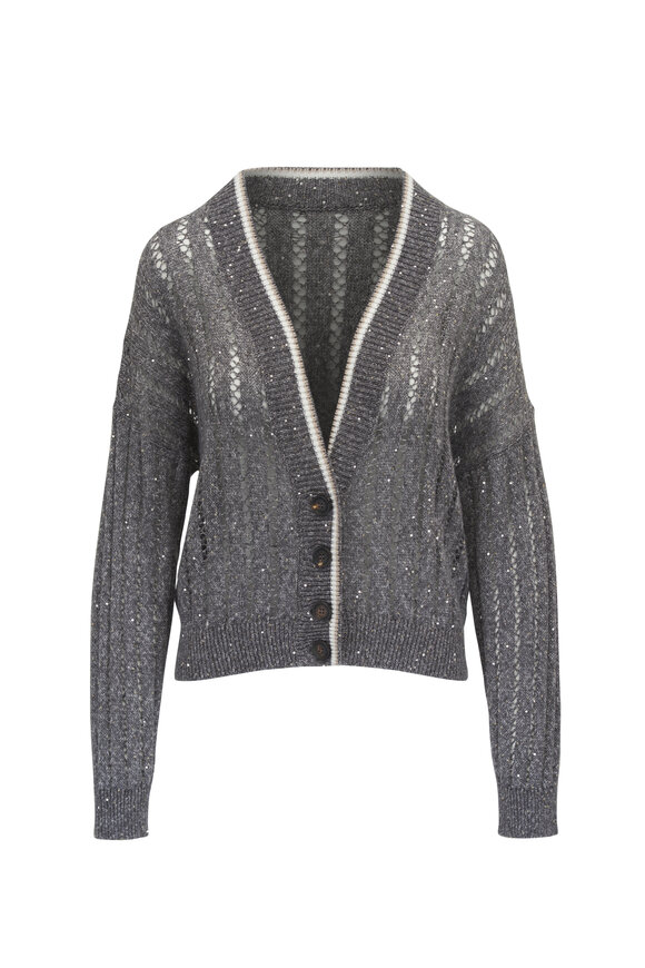 Brunello Cucinelli Dazzling Medium Gray Net Cardigan