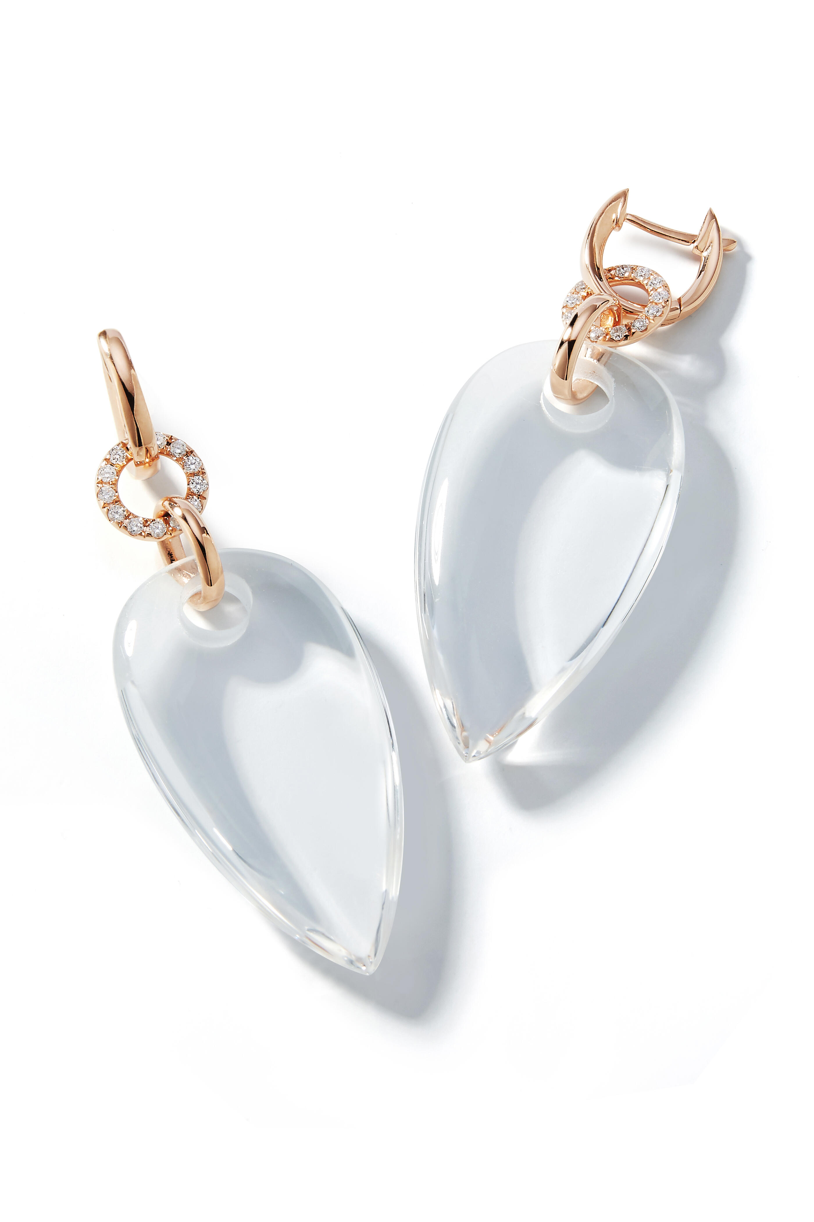 Walters Faith - Bell 18K Gold Diamond & Rock Crystal Drop Earring